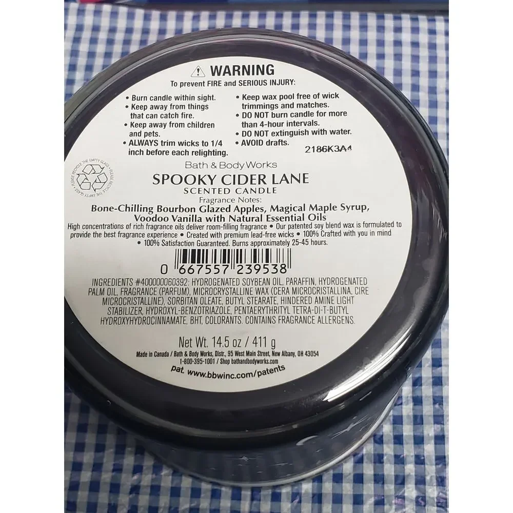 BBW Spooky Cider Lane Large 3 Wick Candle w. Skull Lid Holiday Home Fragrance